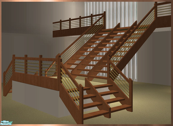 Sims 2 — GEA Build - Modular Stairs REC2 by simtomatic — In Redwood. Recolourable modular stairs mesh - using the in-game