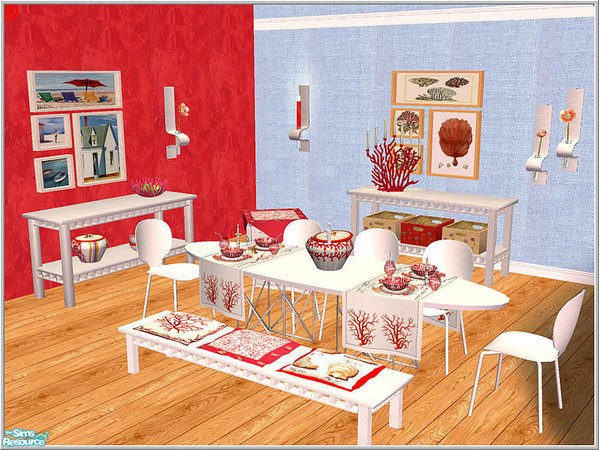 Sims 2 — corall set by Birgit43 — dining room objects from a german interior design magazin requires UV for candleholders