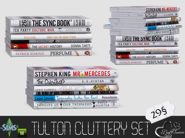 Sims 4 — Tulton Cluttery Bookstack by BuffSumm — Cluttery Set for the Tulton Series. The set contains 18 new decorative