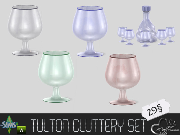 Sims 4 — Tulton Cluttery Cognac Glas by BuffSumm — Cluttery Set for the Tulton Series. The set contains 18 new decorative