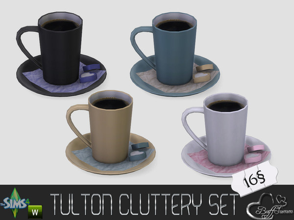 Sims 4 — Tulton Cluttery Cup with Coffee by BuffSumm — Cluttery Set for the Tulton Series. The set contains 18 new