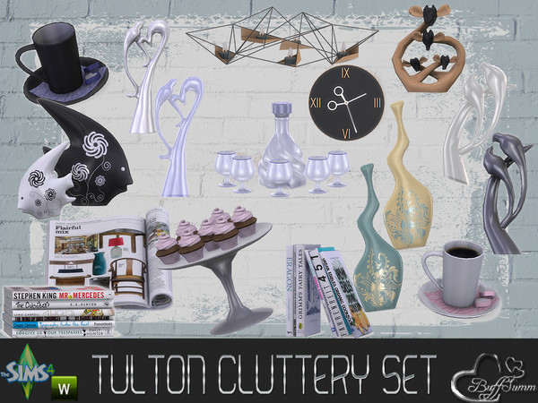 Sims 4 — Tulton Cluttery by BuffSumm — Cluttery Set for the Tulton Series. The set contains 18 new decorative objects: -