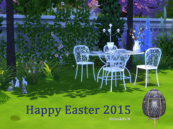 Sims 4 — Easter 2015  by ShinoKCR — Set includes a whrought iron Dining and several Decoitems around Easter. Highlight is