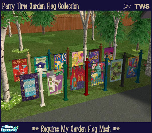 Sims 2 — Party Time Garden Flag Collection by wildstar24 — A set of 12 celebratory and party-themed flags to use with my