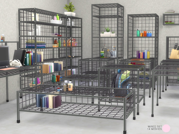 Sims 4 — Wired Set by DOT — Wired Set. Classic Wire Shelf Storage Set. 14 Modern and Contemporary Metal Screw Set