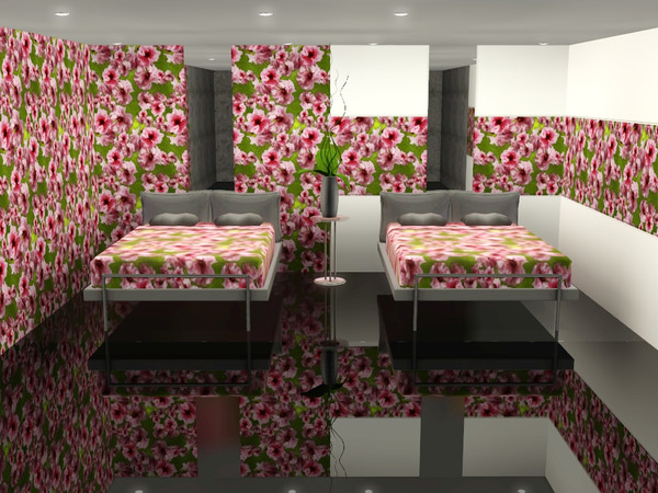 Sims 3 — Accent Wall 1 by Prickly_Hedgehog — Cherry blossoms on green