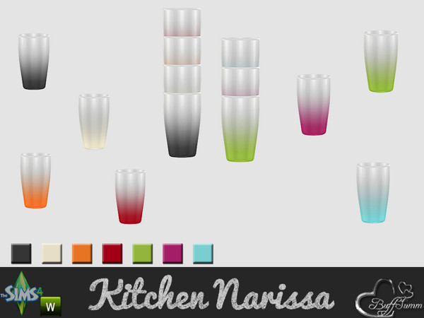 Sims 4 — Dining Narissa Glas II by BuffSumm — 'Happy Meal' with a colorful tableware and clean designed table and chairs.