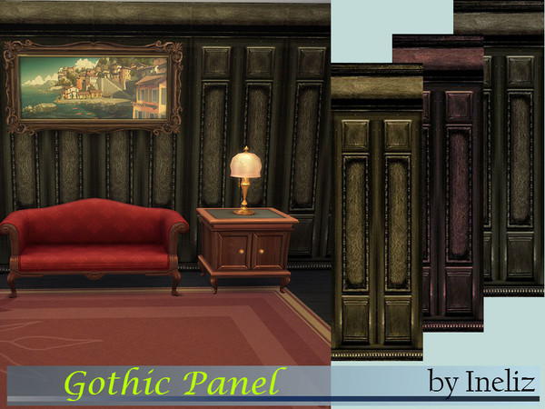 Sims 4 — Gothic Panel by Ineliz — A set of gothic wooden wall panels, which comes in three different colors. Enjoy!