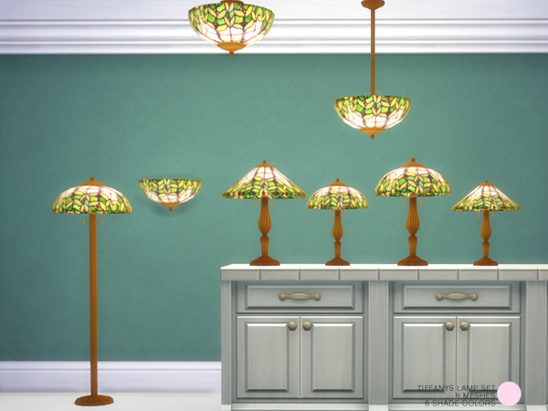 Sims 4 — Tiffanys Lamp Set by DOT — Tiffanys Lamp Set, Classic and Traditional Tiffany Lamps, 8 Colored Shades with Gold