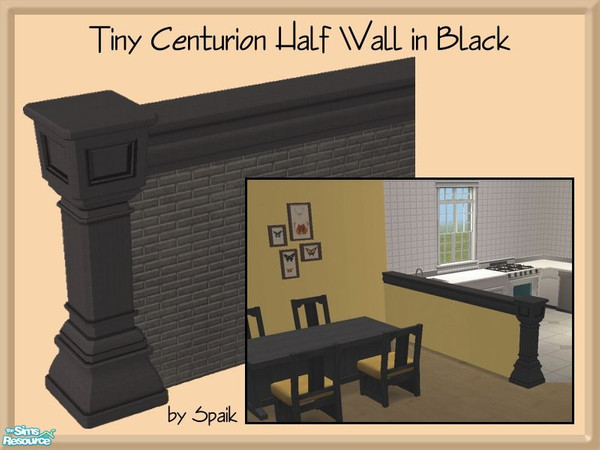 Sims 2 — Tiny Centurion Half Wall in Black by Spaik — Thinner version of Maxis \"Half Centurion Wall\" that