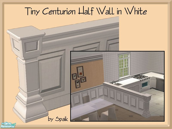 Sims 2 — Tiny Centurion Half Wall in White by Spaik — Thinner version of Maxis \"Half Centurion Wall\" that