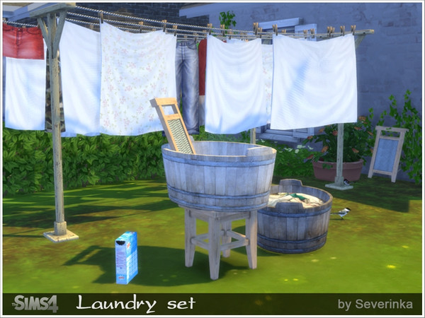 Sims 4 — Laundry set by Severinka_ — A set of furniture and decoration for hand washing. The set includes 9 objects: -