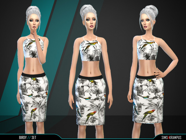 Sims 4 — Birdy Set by SIms4Krampus — This is a stand alone outfit for women with a super cute tropical bird design. The