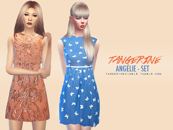 Sims 4 —  by tangerinesimblr — Angelie - Set | 2 dresses, 4 colors (dress 01) - 4 colors (dress 02, standalone items, HQ