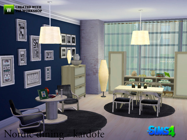 Sims 4 — Enter title here... by kardofe — Nordic-style dining room with furniture made from natural materials and simple