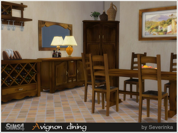 Sims 4 — Avignon dining by Severinka_ — A set of furniture and decor 'Avignon dining' in a rustic style. Natural wooden