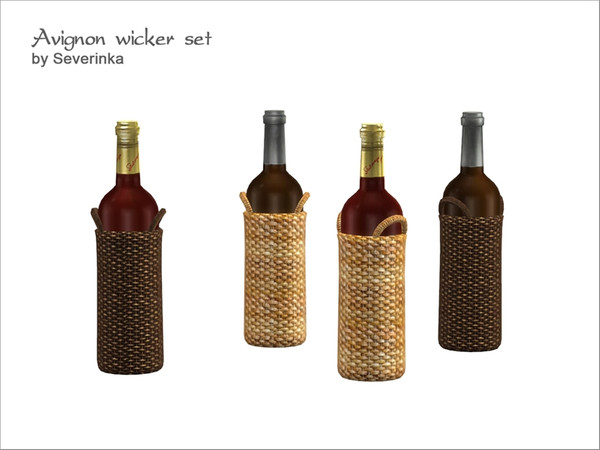 Sims 4 — [Avignon] Wicker wine bottle 04 by Severinka_ — Wicker small wine bottle with two handle addition to the set of