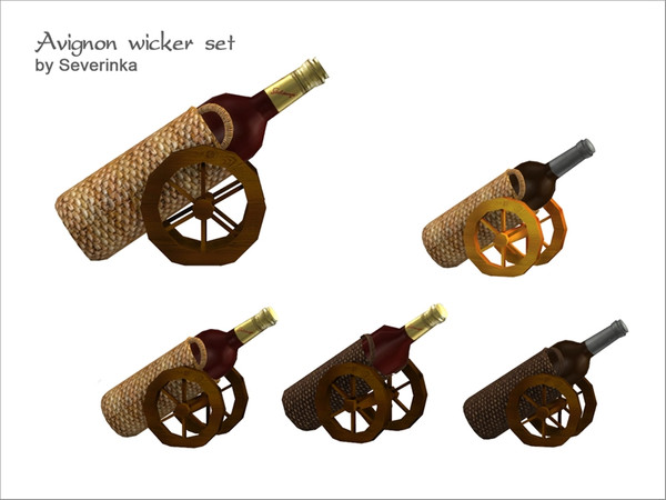 Sims 4 — [Avignon] Wicker wine bottle 05 by Severinka_ — Wicker small wine bottle with two handle on a stand addition to