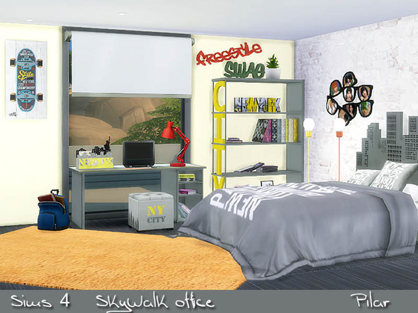 Sims 4 — SkyWalk Office by Pilar — Bedroom for youth, inspired by urban art
