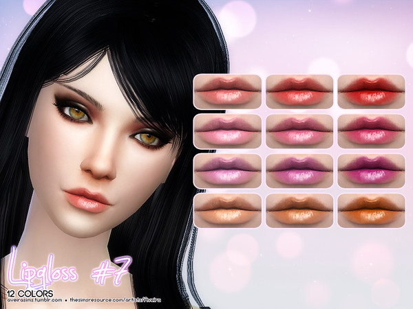 Sims 4 — Lipgloss #7 by Aveira — - 12 Colors - Standalone and Custom Thumbnail - All ages