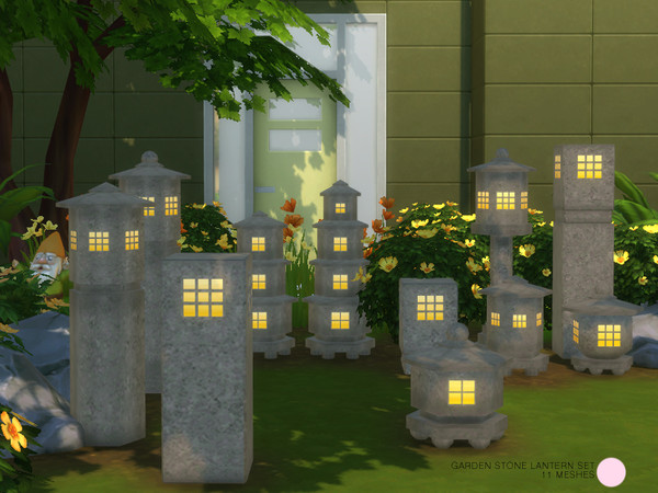 Sims 4 — Garden Stone Lantern Set by DOT — Garden Stone Lantern Set. Classic and Contemporary Asian Stone Design