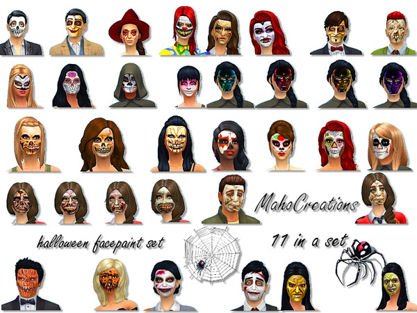 Sims 4 — Facepaint Halloween Set by MahoCreations — The set includes 11 creations with halloween facepaints zombies
