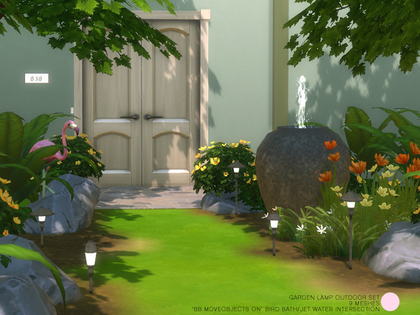 Sims 4 — Garden Lamp Outdoor Set by DOT — Garden Lamp Outdoor Set. Contemporary Bird bath and Lighting with Metal and