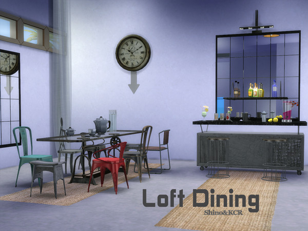 Sims 4 — Loft Dining by ShinoKCR — Diningset as new part of the Loft Series, - 4 unique Diningchairs (2 have extra