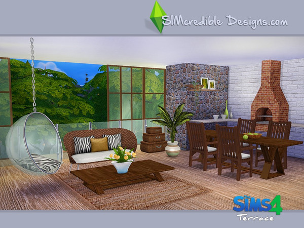 Sims 4 — Terrace by SIMcredible! — This versatile dining set is now available for your sims4. Its pieces can be easily