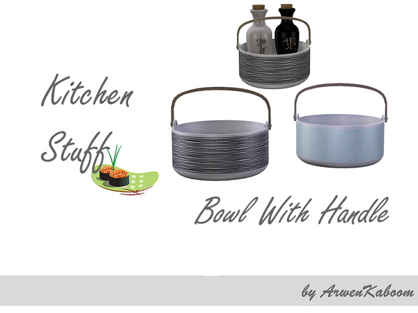 Sims 4 — Kitchen Stuff - Bowl With Handle by ArwenKaboom — Round bowl with handle in two recolors. It has bunch of small