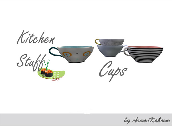 Sims 4 — Kitchen Stuff - Cups by ArwenKaboom — Pretty little decorative cups in four recolors. And they are stackable. 