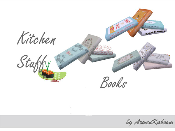 Sims 4 — Kitchen Stuff - Books by ArwenKaboom — Books in three recolors, two in pastels and one in strong colors. 
