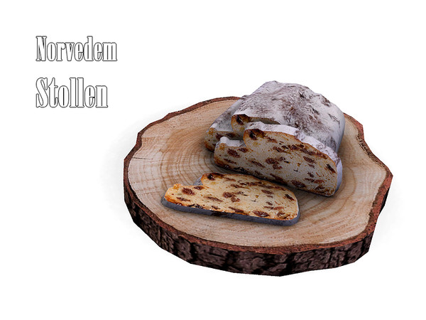 Sims 4 — Norvedem Stollen by Kiolometro — Set for outdoor feasts and home gatherings. Lots of snacks and pleasant decor