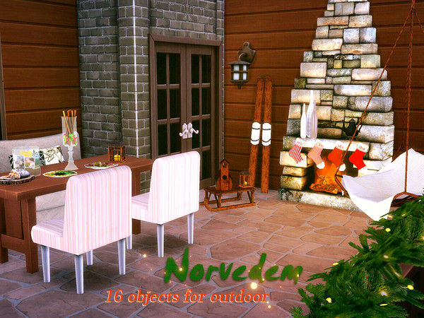 Sims 4 — Norvedem by Kiolometro — Set for outdoor feasts and home gatherings. Lots of snacks and pleasant decor decorate