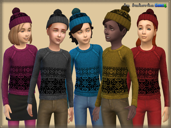 Sims 4 — Set Snowflake by bukovka — The set includes a hat with a pompom and a sweater. Decorated with traditional