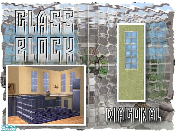 Sims 2 — Glass Block Half Height Slim (diagonal) by Cyclonesue — Diagonal version of the half-height glass block slim