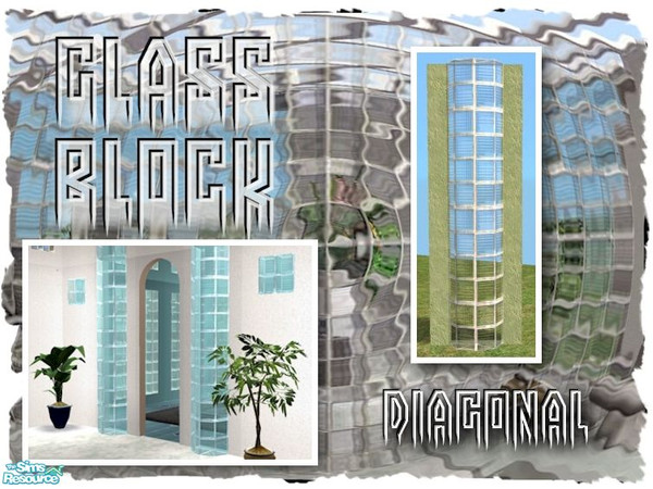 Sims 2 — Glass Block Curved Window (Diagonal) by Cyclonesue — Diagonal version of the full height curved window. Takes