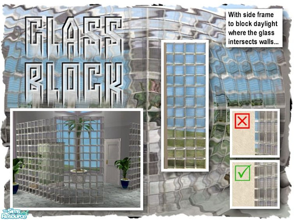 Sims 2 — Glass Block Full Height Framed by Cyclonesue — A special version of the full height window with a FRAME down one