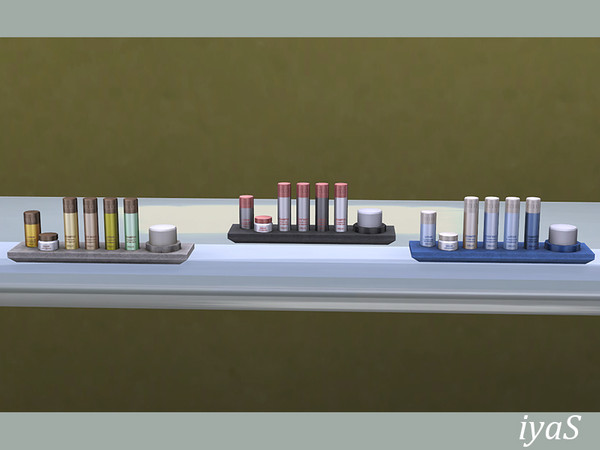 Sims 4 — Bath Supplies by soloriya — Display with bottles of shampoo, lotion, hair conditioner, body wash, cream and a