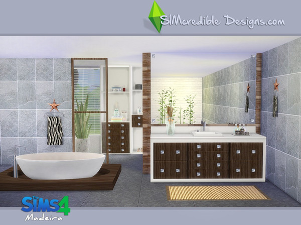Sims 4 — Madeira by SIMcredible! — With 11 meshes plus a wall set we brought this modern bathroom for your sims. Hope you