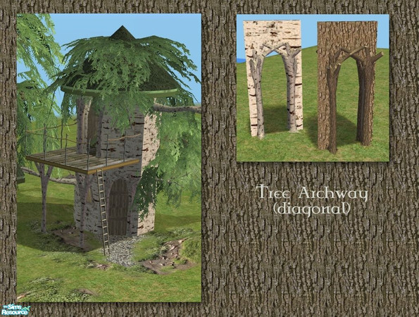 Sims 2 — Tree Arch (diagonal) by Cyclonesue — 1-tile diagonal tree arch. Don\'t forget to download the straight version
