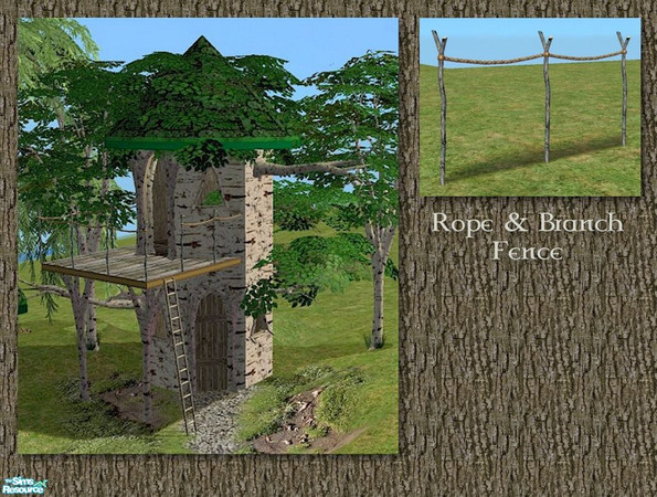 Sims 2 — Tree Fence by Cyclonesue — A fence made of branch and rope (previously released in the Indiana Jungle Set).