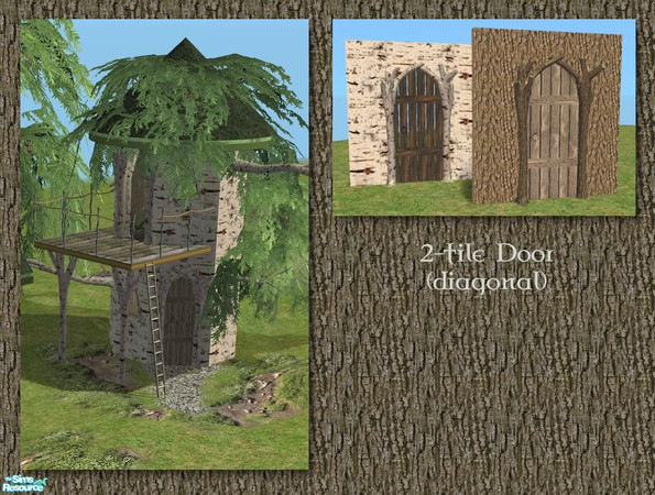Sims 2 — Tree Door (2 tile diagonal) by Cyclonesue — 2-tile tree door. Don't forget to download the straight version AND
