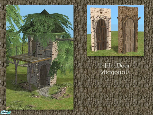 Sims 2 — Tree Door (1 tile diagonal) by Cyclonesue — Diagonal version of the 1-tile tree door. Don't forget to download