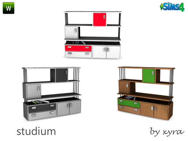 Sims 4 — xyra Studim shelves by xyra332 — shelving for study, new mesh and in 3 different colors belong to the set