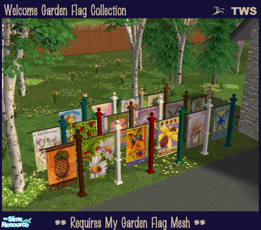 Sims 2 — Welcome Garden Flag Collection by wildstar24 — A set of 16 garden flags featuring the word or theme of