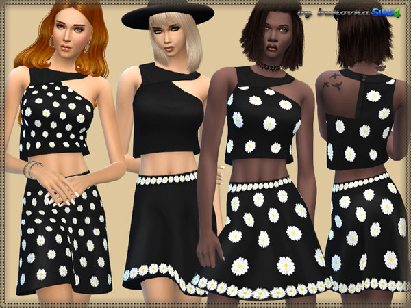 Sims 4 — Set Daisy by bukovka — A set of clothes for women from fashionable print. Includes: a shorter top and flared