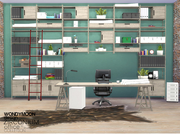 Sims 4 — Zirconium Office by wondymoon — - Zirconium Office - Wondymoon|TSR - Creations'2016 - Set Contains -Desk -Drawer