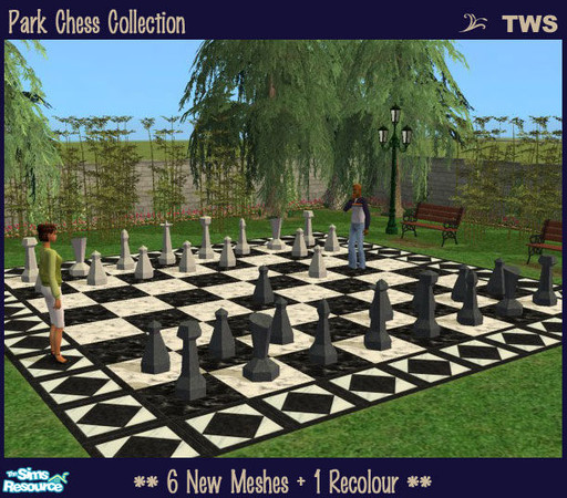 Sims 2 — Park Chess Collection by wildstar24 — Large chess pieces for creating life-size chess games for your parks,