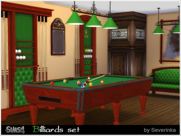 Sims 4 — Billiards set by Severinka_ — A set of furniture and decor to design a billiard room in the classical style.